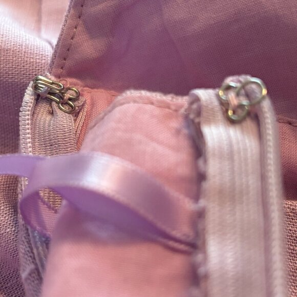 PINTUCK PLEAT WIDE RUFFLE HEM MINI LINEN  DRESS LILAC SIZE MEDIUM - Picture 11 of 11